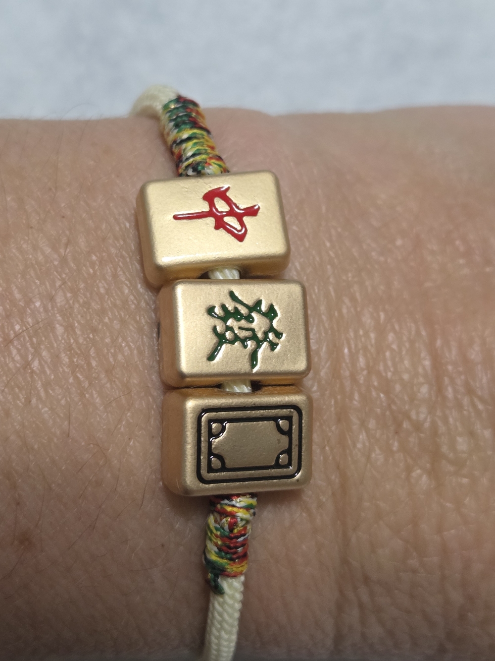 Lucky Mahjong Tile Bracelet Feng Shui Wealth & Success Charm Adjustable Cord